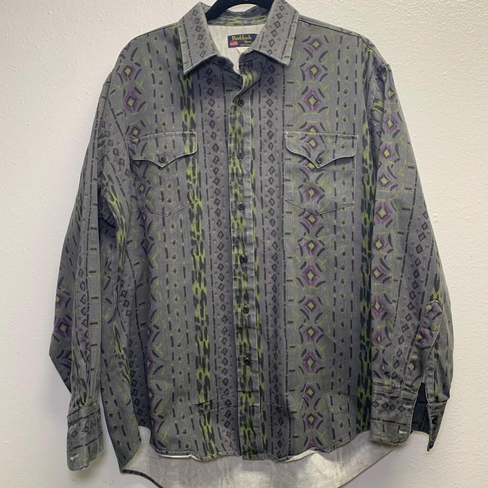 Vintage Ruddock Bros Shirtmakers Western Button Down Size XL Abstract Print